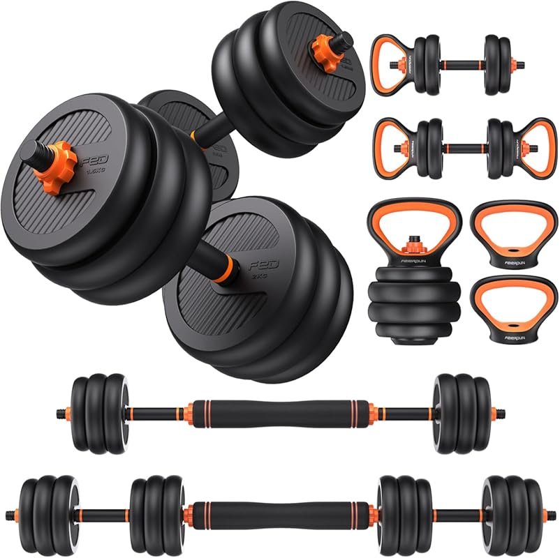 FEIERDUN DS2 Adjustable Dumbbells – 5-in-1, 90lbs Max, Barbell & Kettlebell