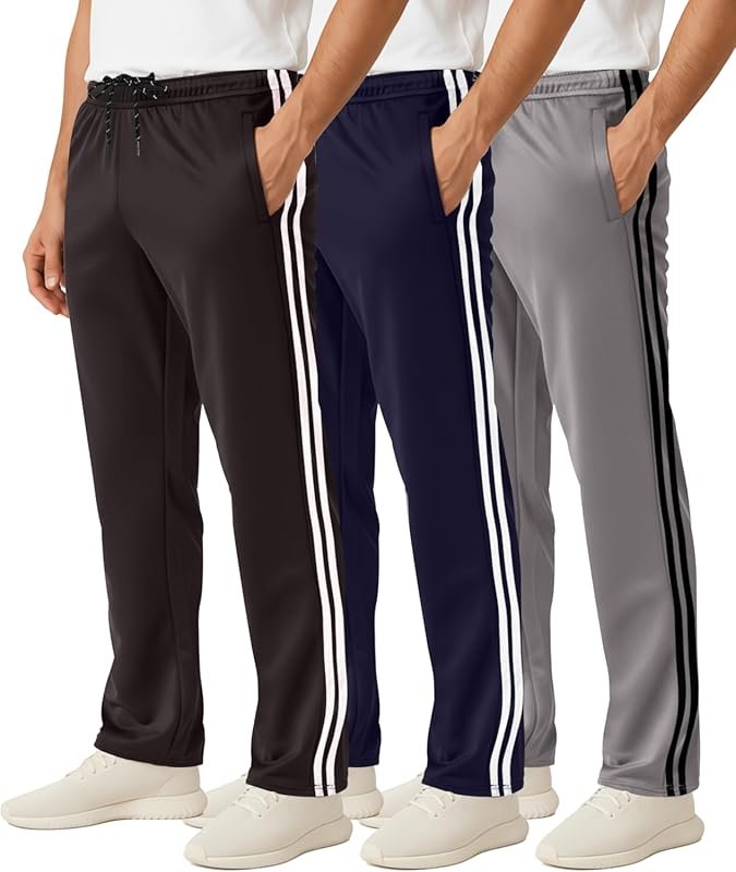 Real Essentials 3-Pack Men's Mesh Open-Bottom Sweatpants with Pockets 