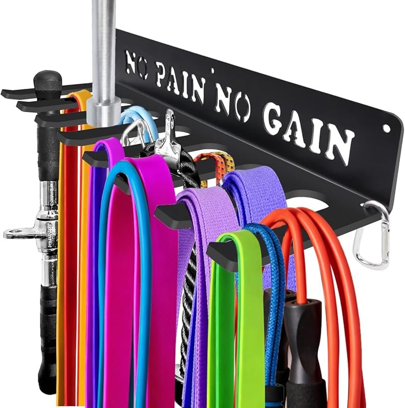 Heavy-Duty 8-Hook Wall-Mounted Gym Home Rack Organizer for Bands Ropes