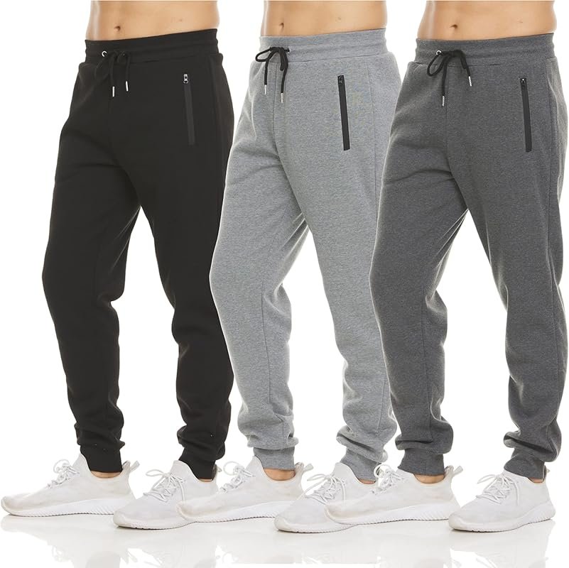 Pure Champ 3-Pack Fleece Mens Workout Sweatpants with Zipper Pockets –