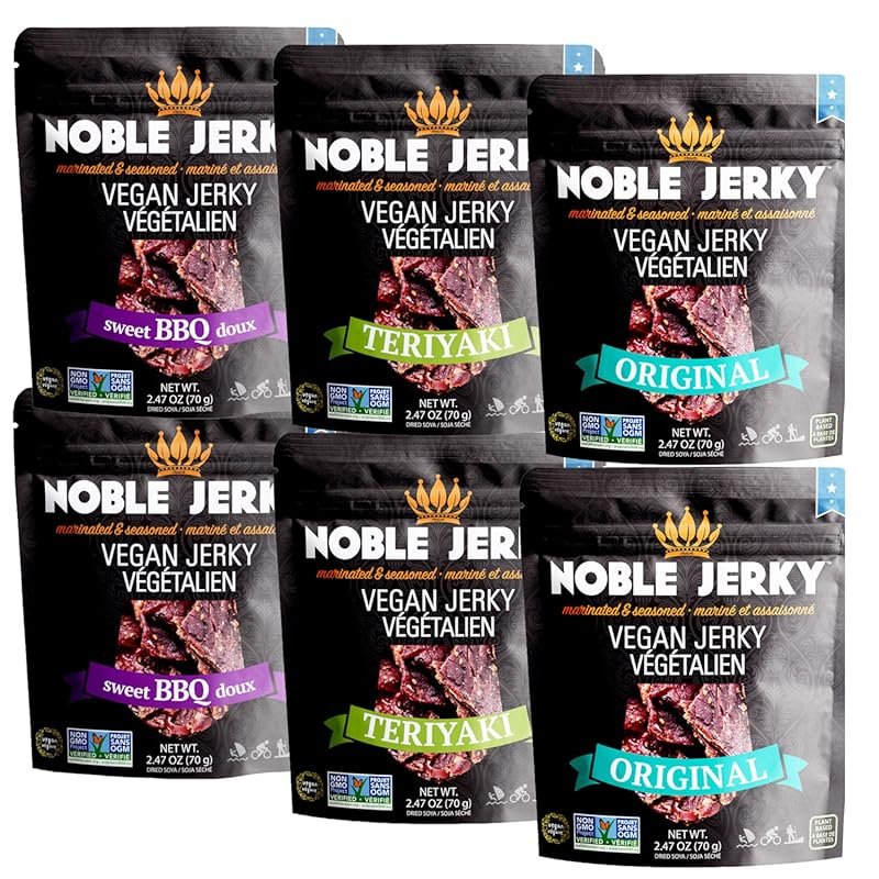 Noble Jerky Vegan Plant-Based Protein Jerky Variety 6-Pack BBQ Teriyak