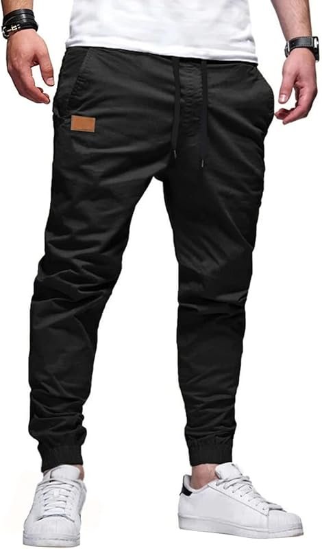 JMIERR Men's Casual Cotton Joggers Pants - Drawstring Chino Cargo for 