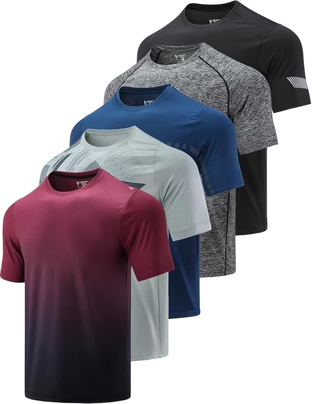 5 Pack Men's Quick Dry Crew Neck T-Shirts – Athletic Short Sleeve Gym