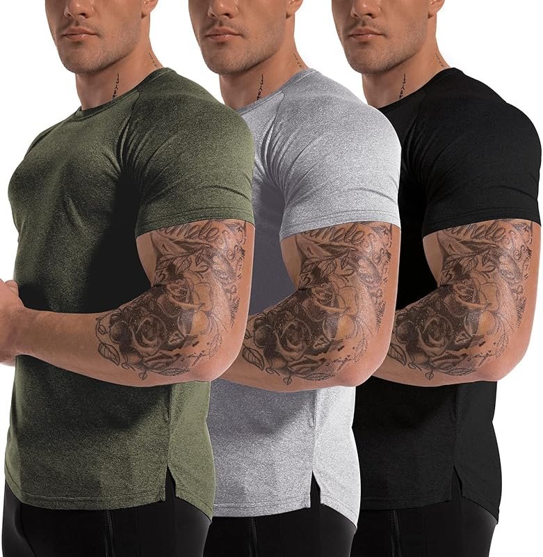 Men's 3-Pack Dry Fit Workout Gym Short Sleeve T-Shirts Moisture Wickin