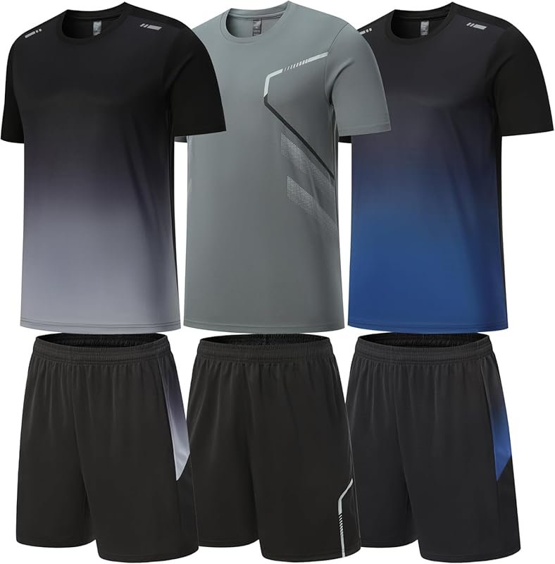 BOOMCOOL 6-Pack Men's Dry-Fit Athletic Sets with Workout Shorts and Lo