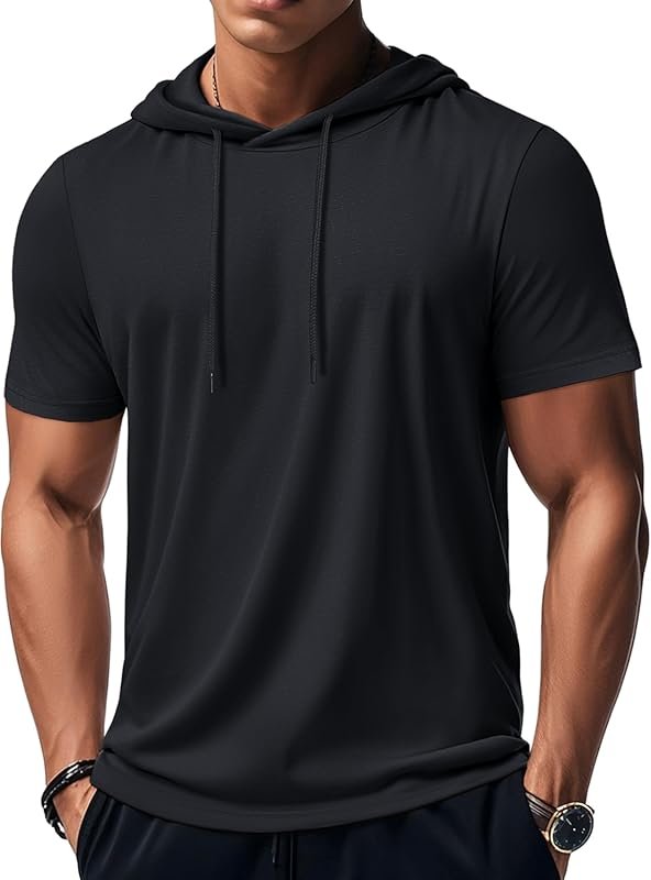 Men’s Lightweight Cotton Hooded T-Shirt for Gym & Athletic Workouts