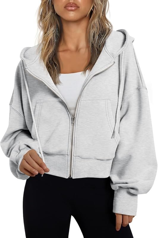Trendy Queen Women's Full Zip-Up Cropped Hoodies Casual Comfy Sweatshi
