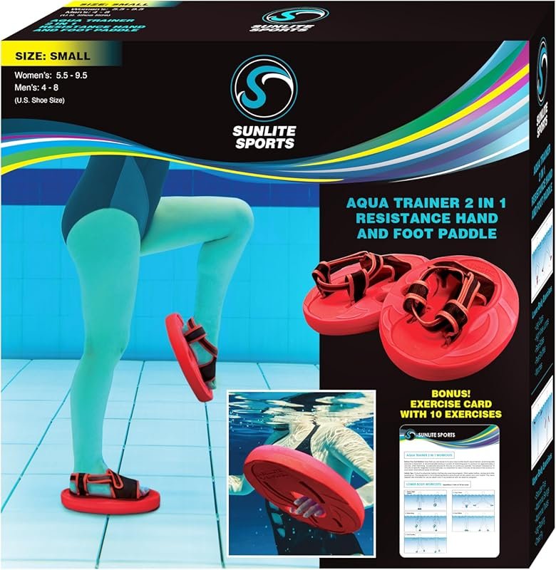 Sunlite Sports Aqua Trainer 2-in-1 Resistance Hand Feet Paddles for Lo