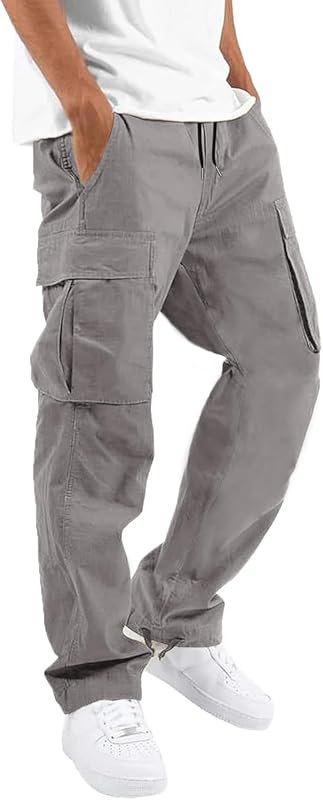 HUNGSON Men's Cotton Cargo Joggers – Loose Fit Hiking & Athletic Sweat