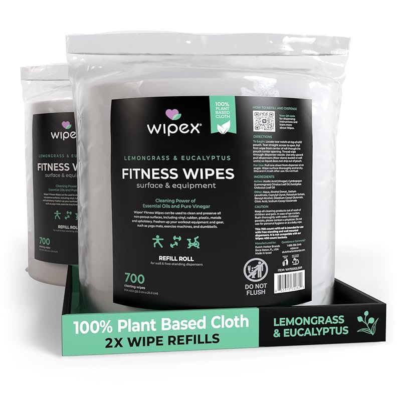 Wipex EWG Verified Plant-Based Gym Wipes Refill - 1400 Count Lemongras