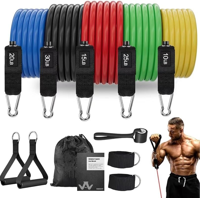 WHATAFIT Resistance Bands Set with Handles Door Anchor Ankle Straps Fu