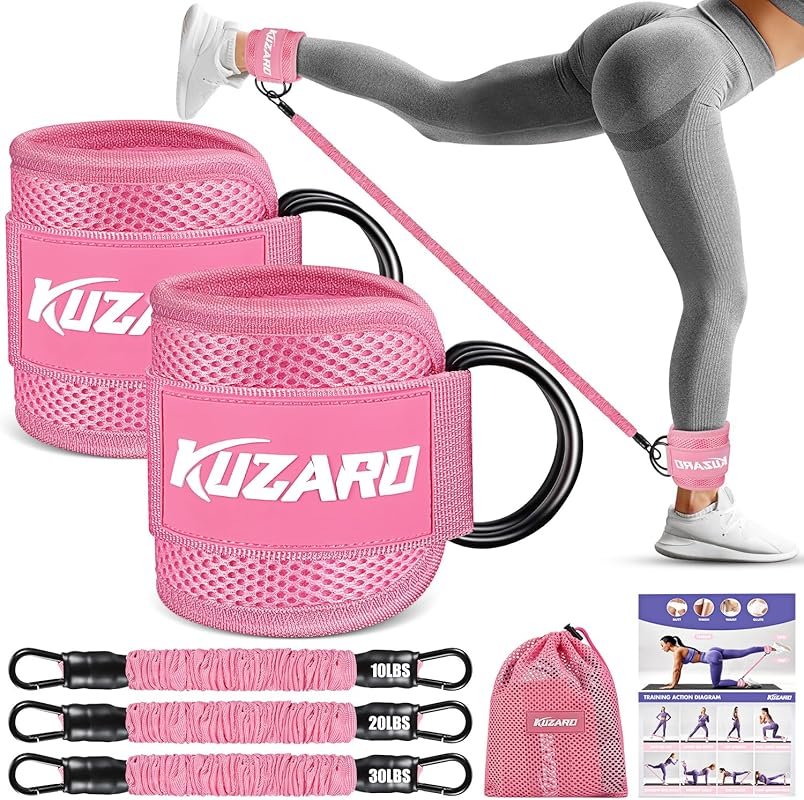 KUZARO Ankle Resistance Bands with Cuffs for Glutes, Legs & Booty Work