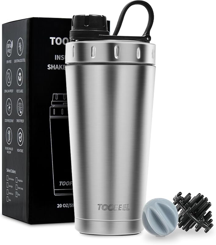 TOOFEEL 20oz Double Walled Insulated Stainless Steel Protein Shaker Bo