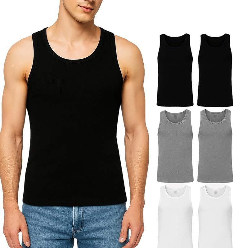 6-Pack Men's 100% Cotton Breathable Athletic Tank Tops for Gym and Daily Wear