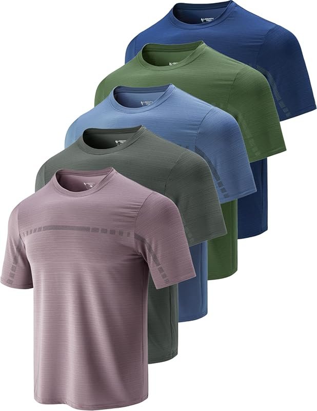 5 Pack Men’s Quick Dry Athletic T-Shirts for Gym, Running & Workout