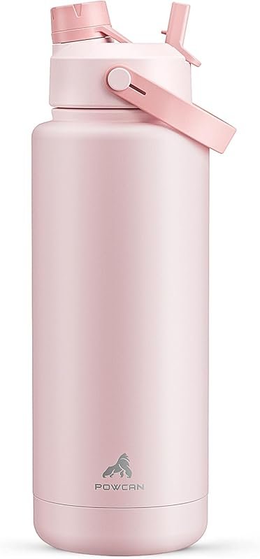POWCAN 40 oz Insulated Stainless Steel Water Bottle 2-in-1 Straw Spout