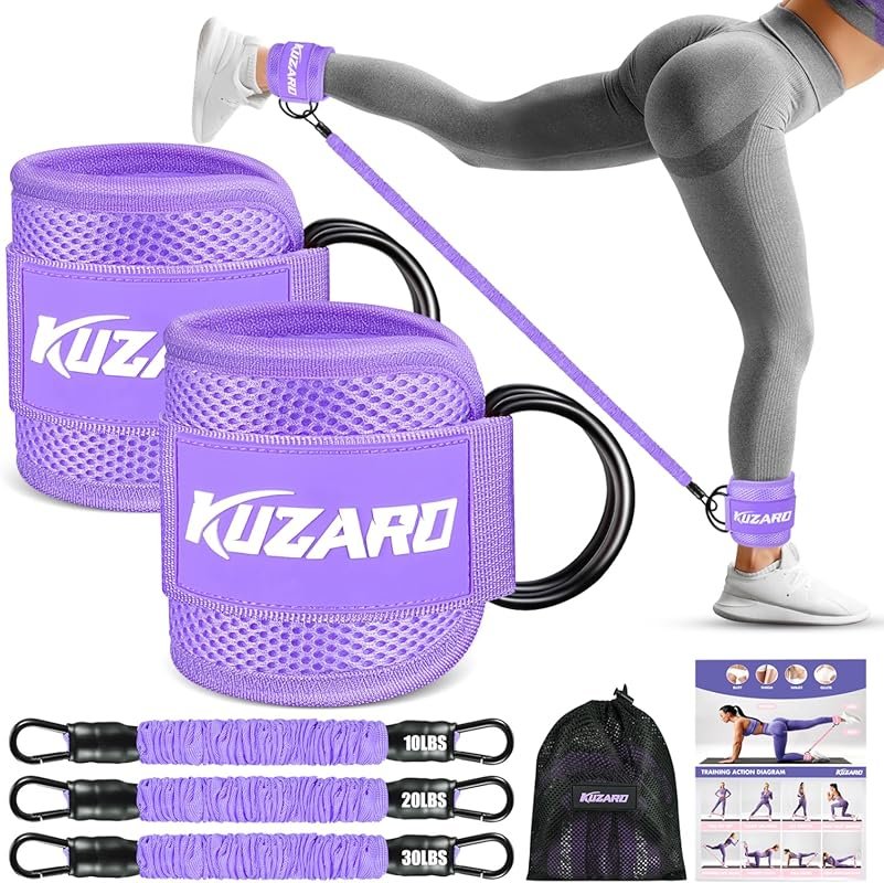 KUZARO Ankle Resistance Bands with Cuffs for Glutes, Legs & Booty Work