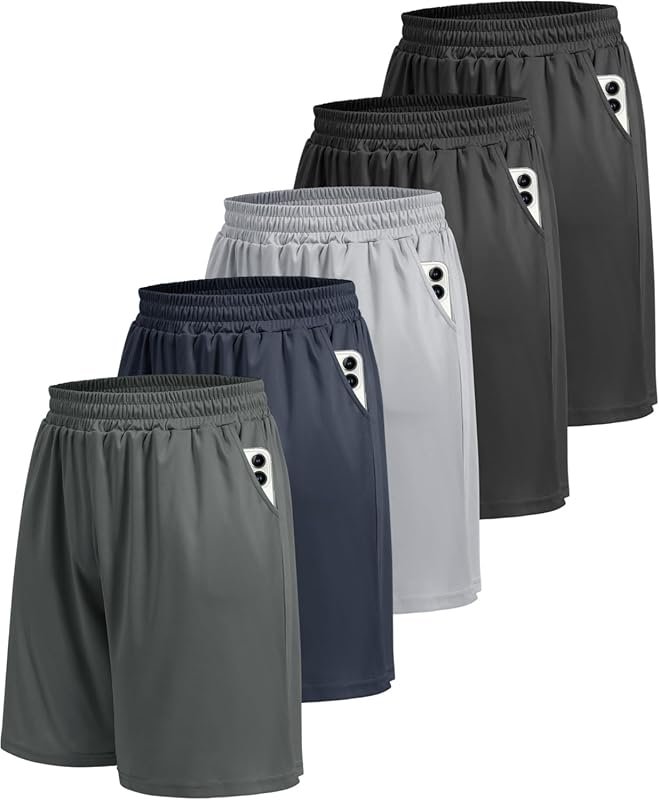 BOOJO 5-Pack Black Quick-Dry Men's Gym Shorts with Pockets for Workout