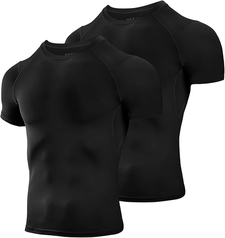 Niksa Men's 2-Pack Short Sleeve Compression Shirts for Cool, Dry Athletic Workouts