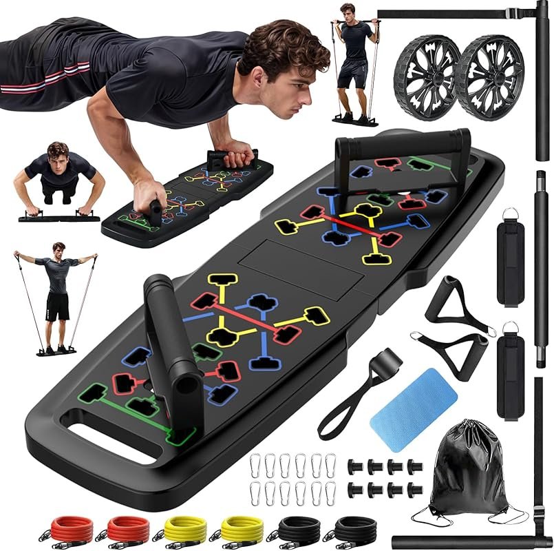 MQRW Push Up Board Home Gym with Pilates Bar, 20 Accessories, Resistan