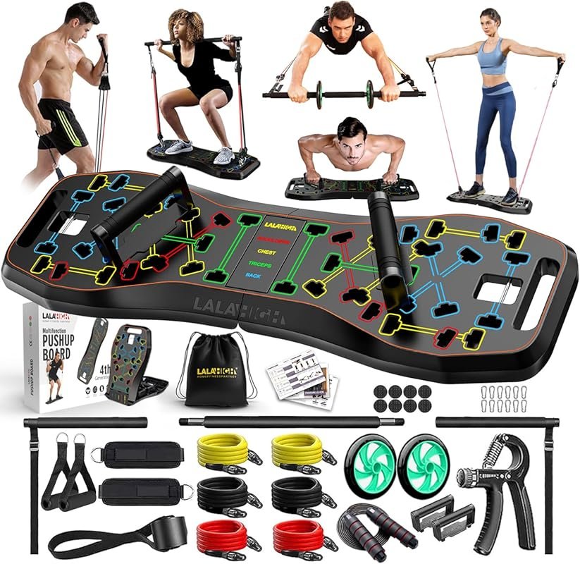 LALAHIGH 36-in-1 Push Up Board with Ab Roller Bands, Foldable Home Gym