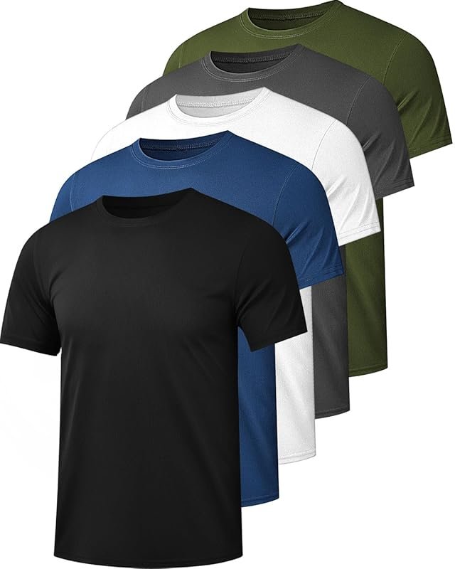 Kinglaman 1/5 Pack Men's Mesh Dry Fit Workout Shirts - Quick Dry Athle