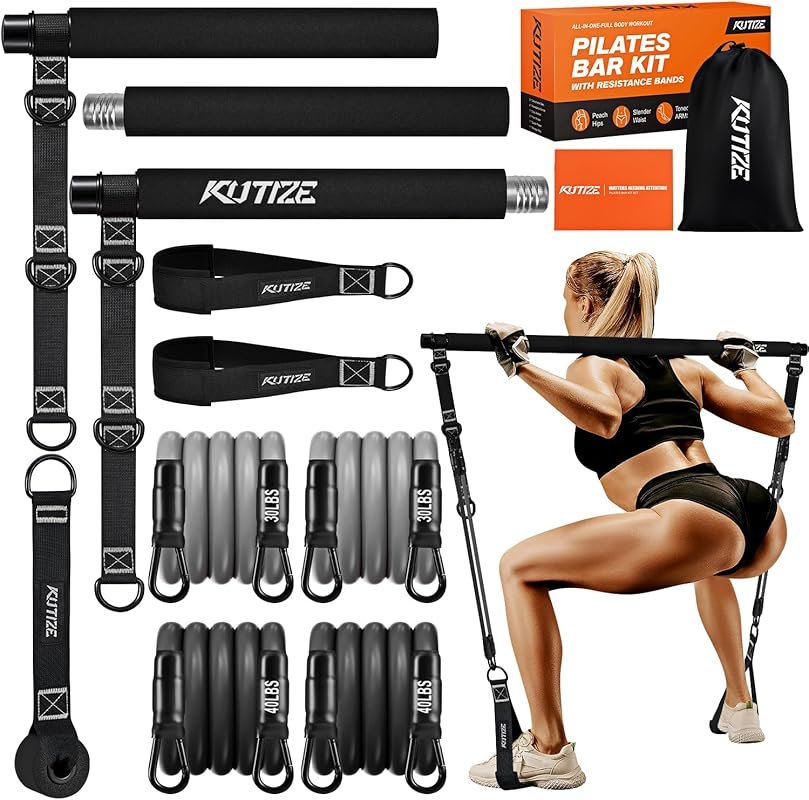 Pilates Bar Kit with Resistance Bands, Full-Body Home Gym Equipment fo