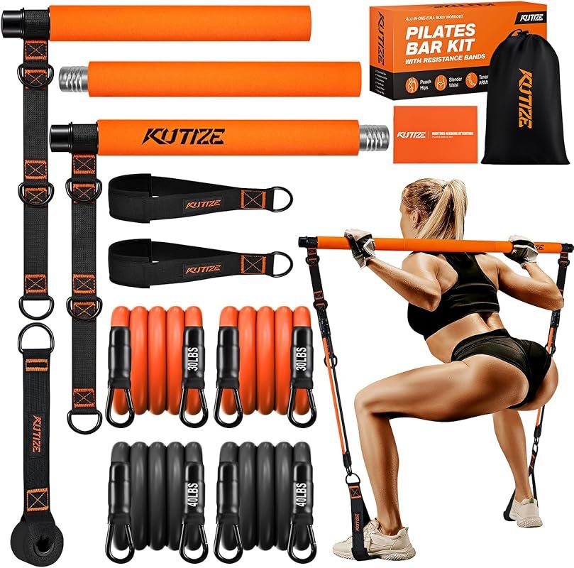 KUTIZE Pilates Bar Kit with Resistance Bands for Full-Body, Hip, Back,