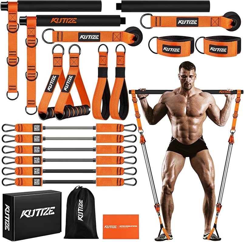 KUTIZE Heavy Duty Pilates Bar Kit with Resistance Bands for Legs Hips 