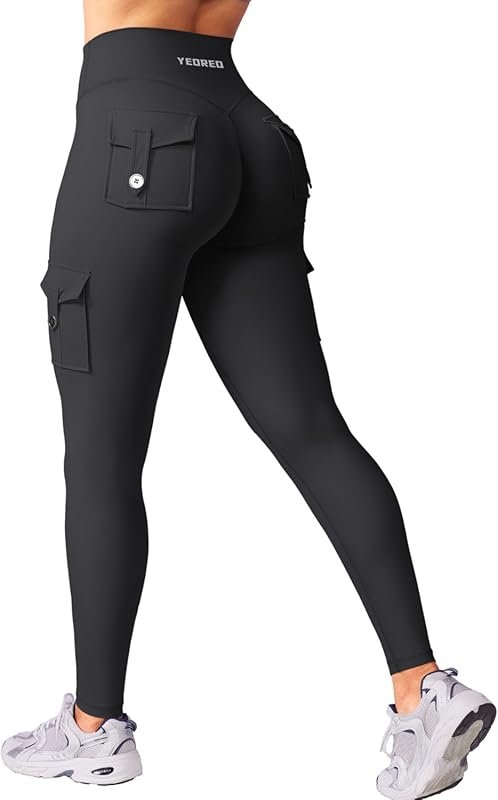 YEOREO CoreFlex Women's Cargo Leggings with Pockets Hidden Scrunch But