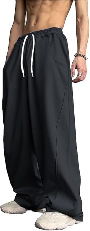 WZIKAI Men's Baggy Sweatpants Elastic Waist Drawstring Wide Leg Loose 
