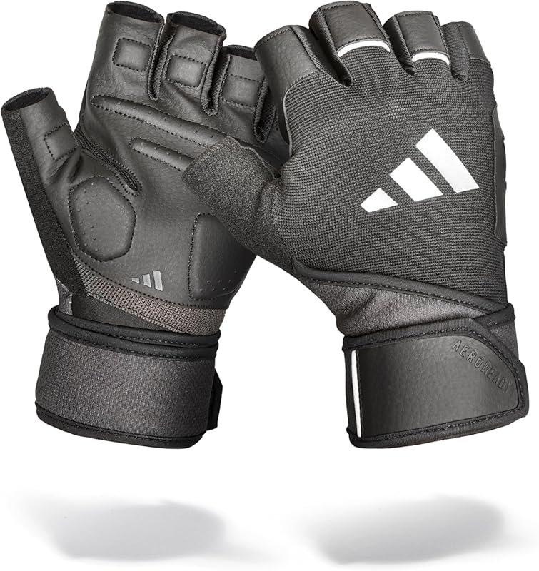 Adidas Fingerless Weightlifting Gloves with Wrist Wraps for Training, 