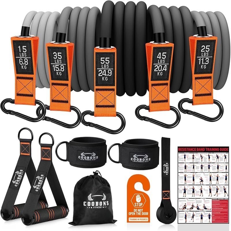 175lb Resistance Bands with Handles, Door Anchor, Ankle Straps for Str