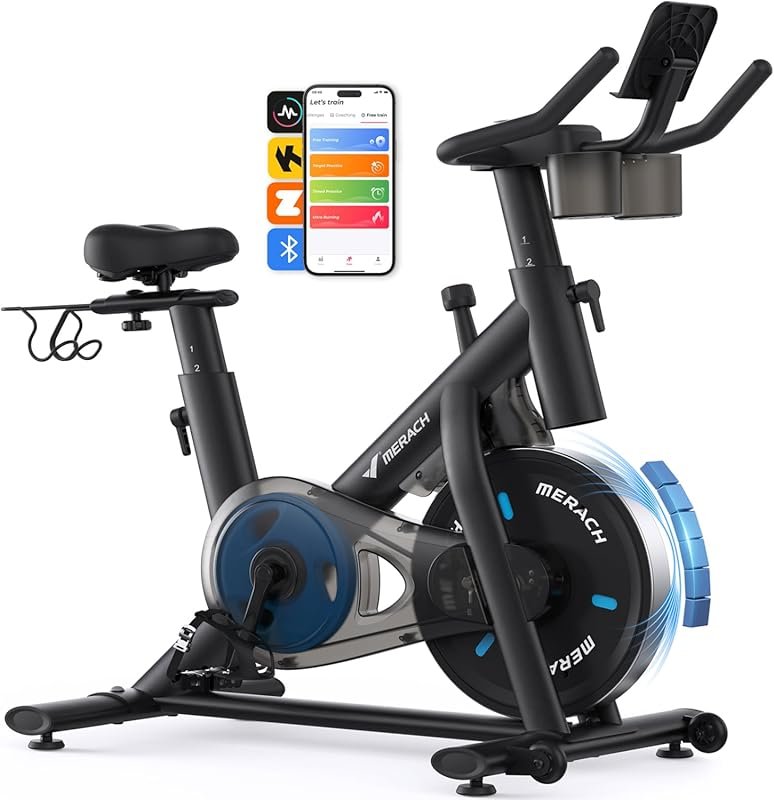 MERACH Low Noise 300lbs Exercise Bike with Brake Pad Exclusive App Tab