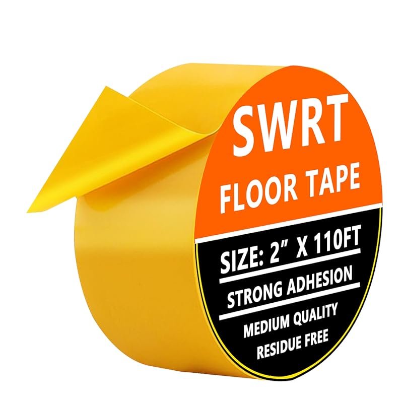 SWRT 2-Inch x 110 Ft Yellow Floor Marking Tape Caution Safety for Gyms