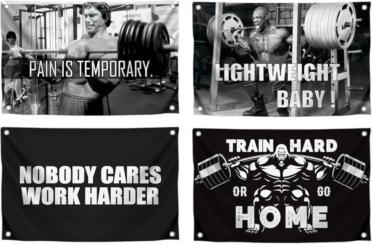 Set of 4 Motivational Gym Flags – 3x5ft Polyester with Brass Grommets