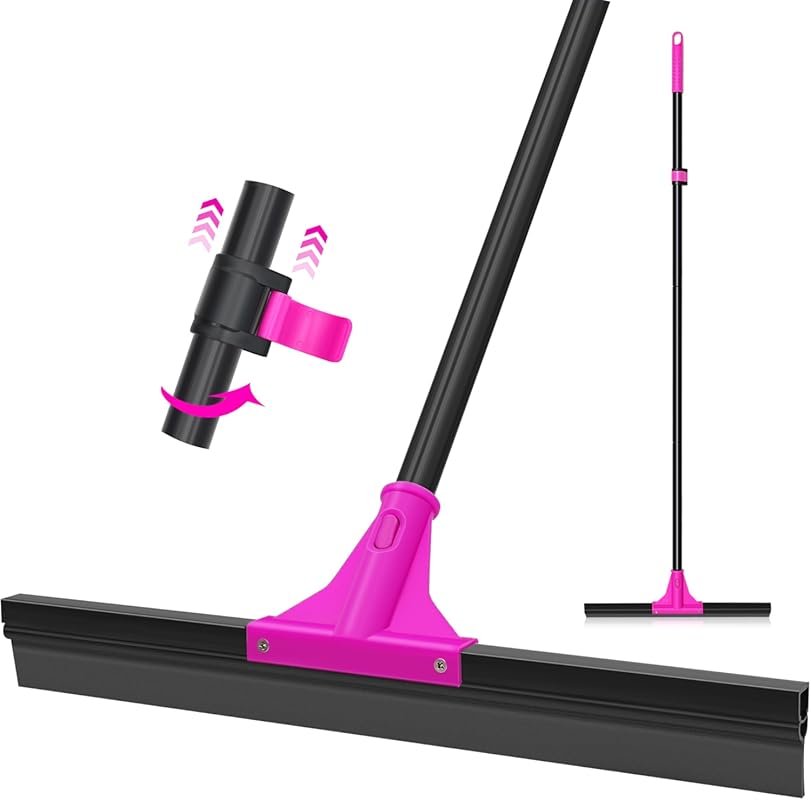 Heavy Duty Floor Squeegee with 58.3” Handle – Rubber Foam Scraper for