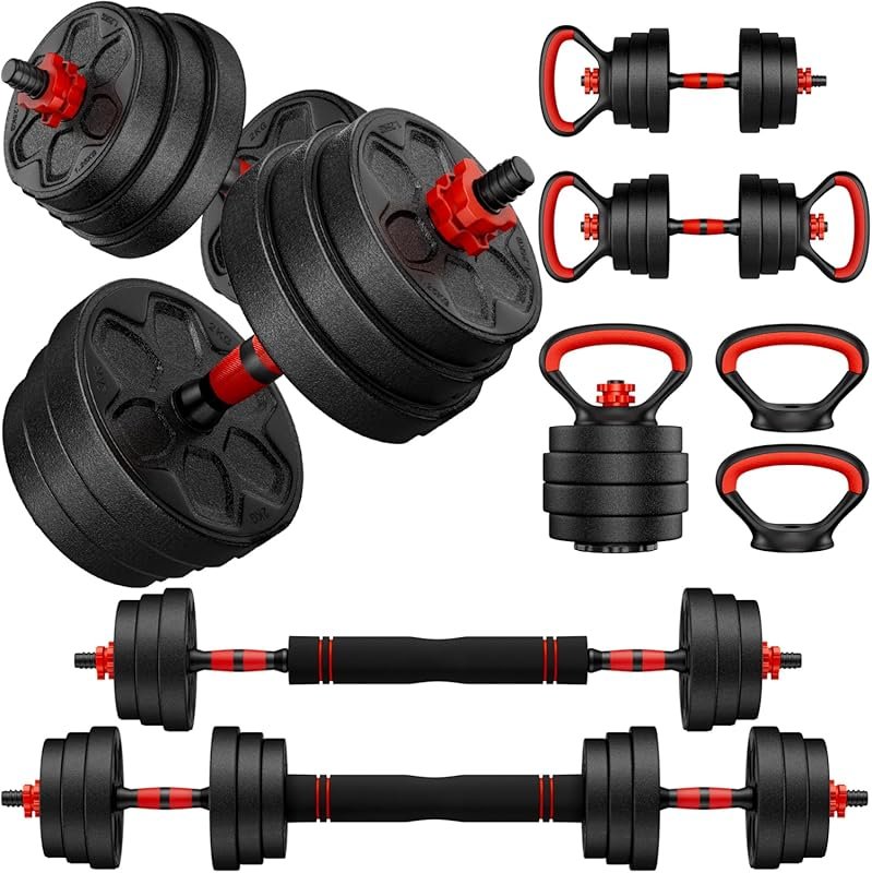 Adjustable 4-in-1 Dumbbell Set 20-90lbs with Connector for Barbell Ket