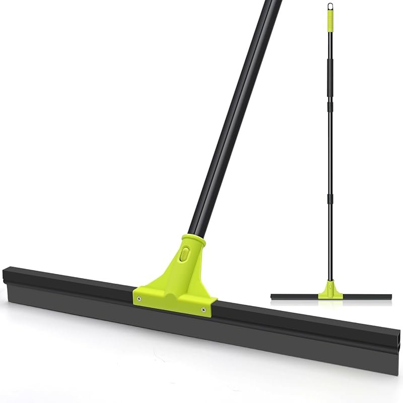 Heavy Duty 24” Floor Squeegee with 62” Handle – Rubber Foam Wiper for
