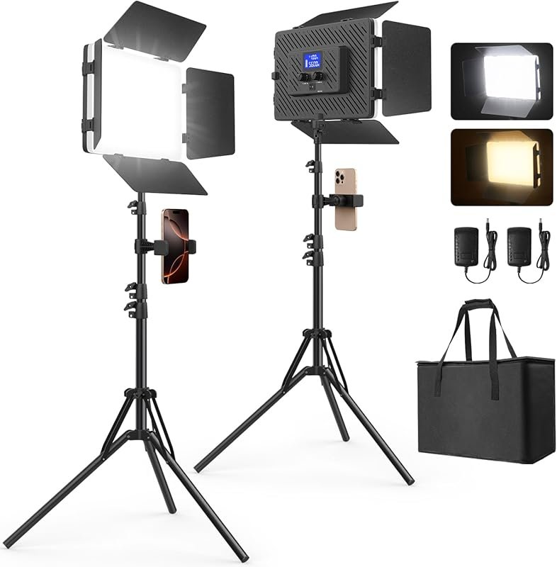2-Pack 2500K-8500K LED Video Light Kit with Stand, 8000mAh Battery & L