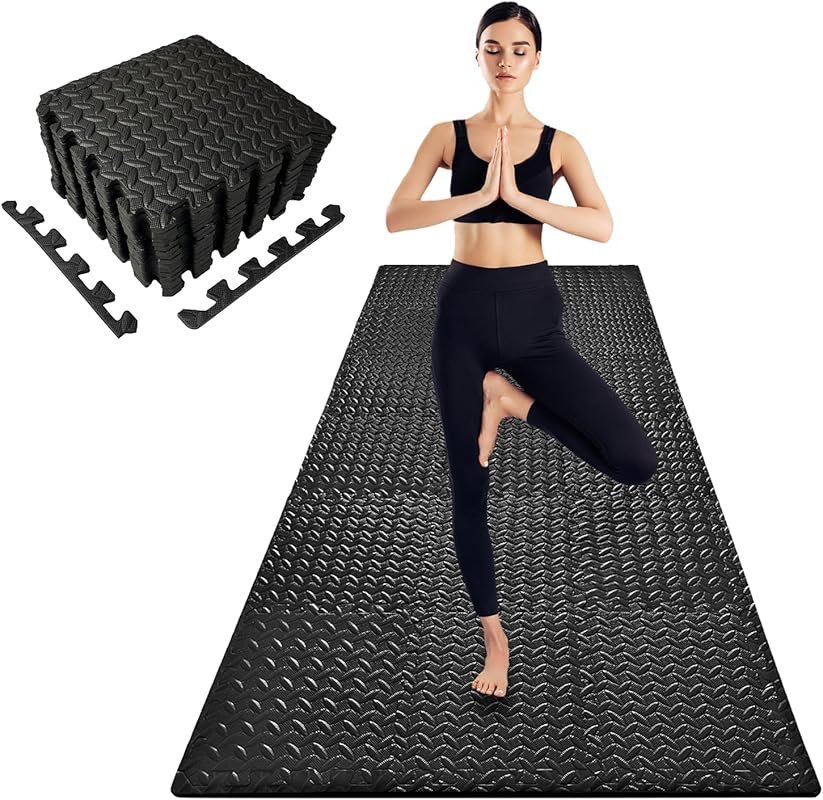 3x6 Feet 0.4 Inch Thick Interlocking Foam Mats 18-Pack for Home Gym, Y