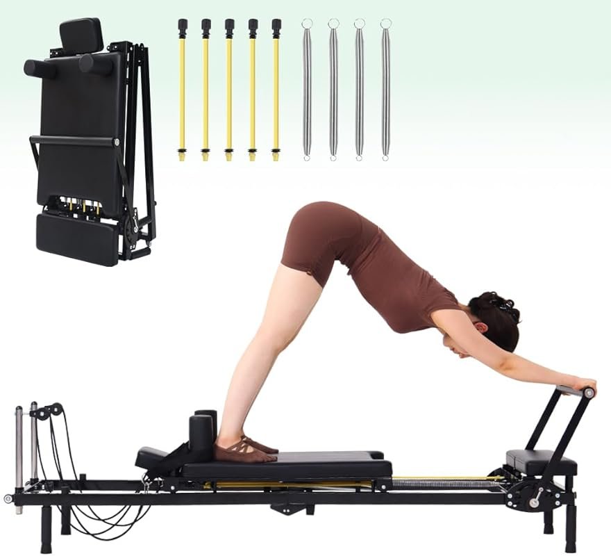 Compact Foldable Pilates Reformer Machine with Springs & Cords Dual Re