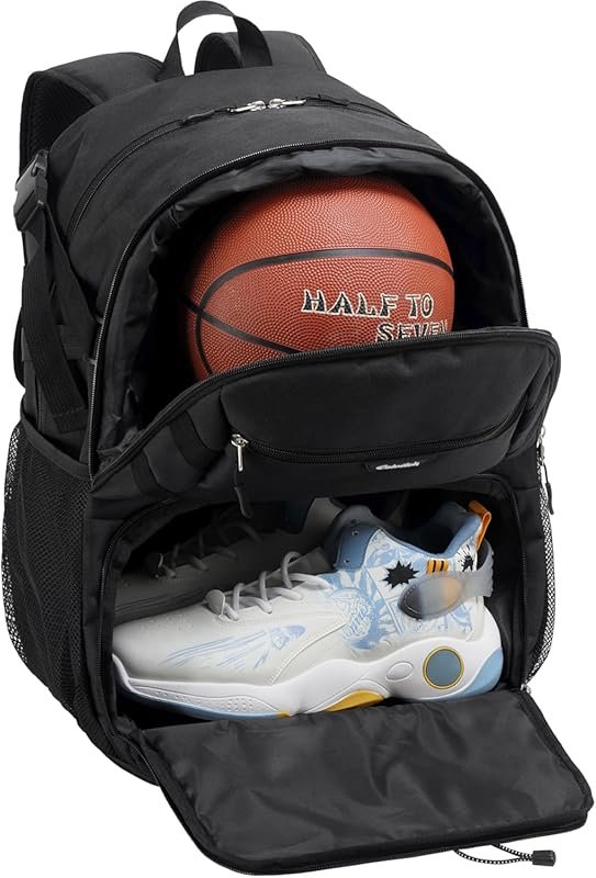 Large Black Basketball Backpack with Shoe Compartment and Ball Holder