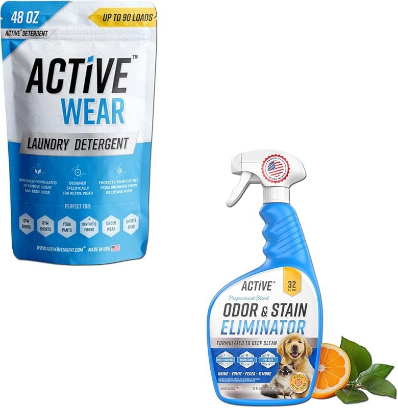 Activewear Laundry Detergent & Pet Stain Eliminator with Enzyme Spray for Gym Clothes and Pet Messes