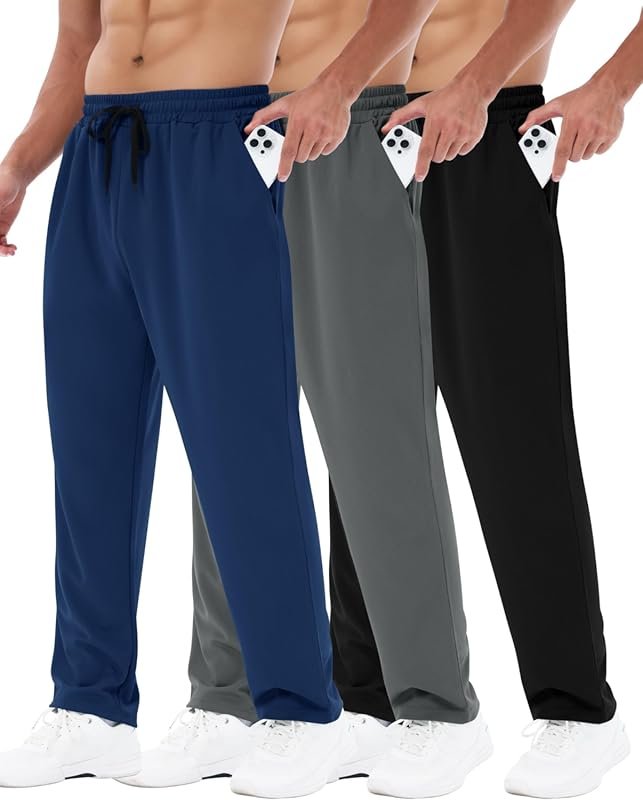 3-Pack Mens Mesh Open Bottom Joggers with Pockets – Loose Fit Athletic