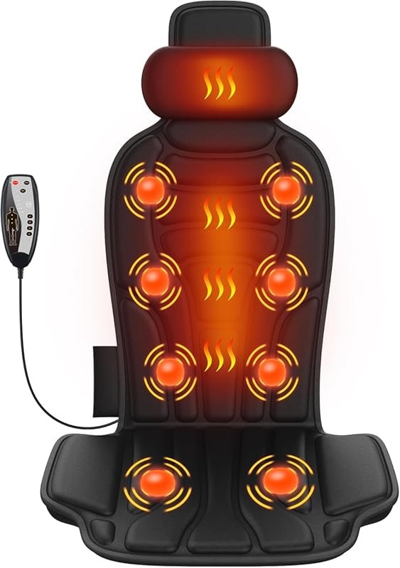 Memory Foam Back Massager Chair Pad with Heat Vibration 5 Modes Adjust