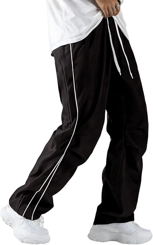 JMIERR Men's Baggy Parachute Pants Loose Wide Leg Y2K Lightweight Quic