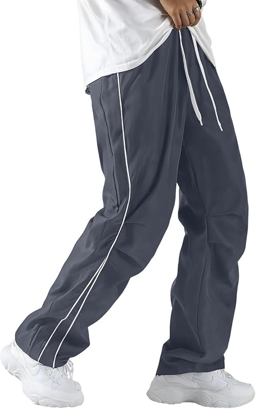 JMIERR Men's Baggy Parachute Pants Loose Wide Leg Y2K Lightweight Quic