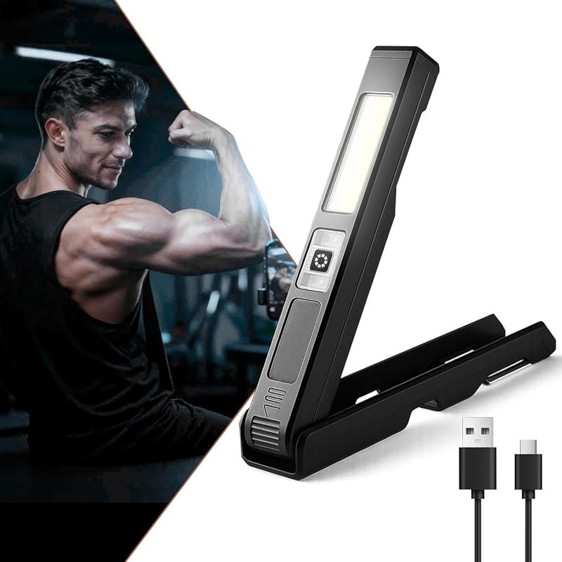 Rechargeable Magnetic LED Gym Light with 180° Rotate & Foldable Hook f
