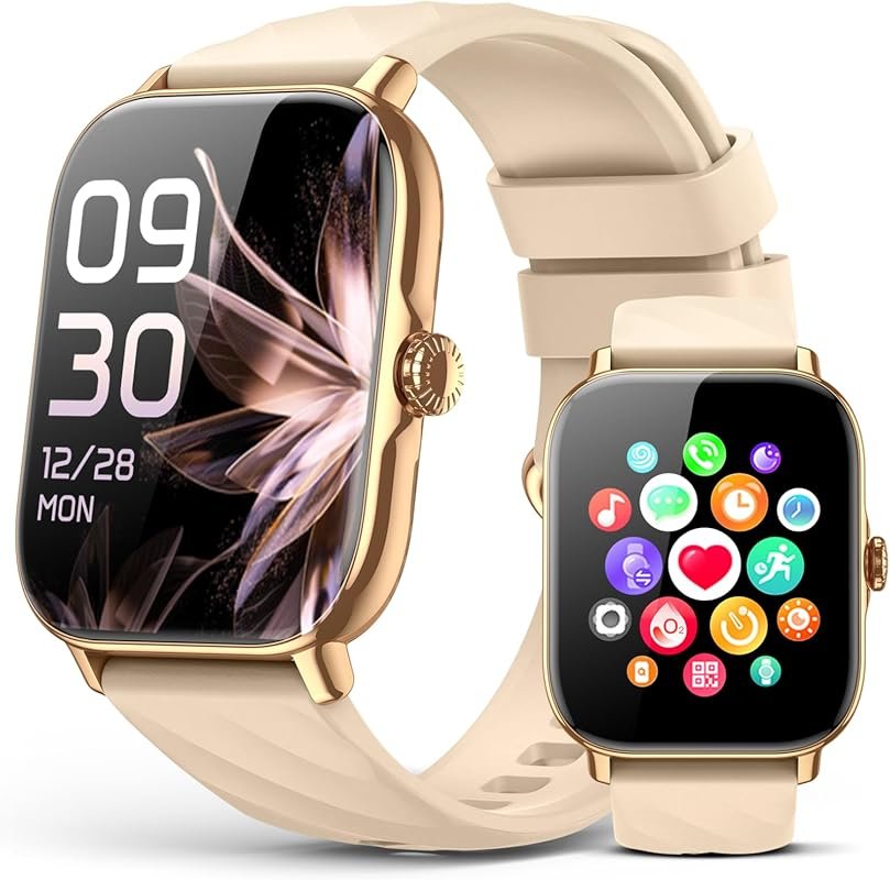 Stylish Gold Smartwatch with 120+ Sports, IP68 Waterproof, Sleep & Calorie Tracking for iPhone & Android